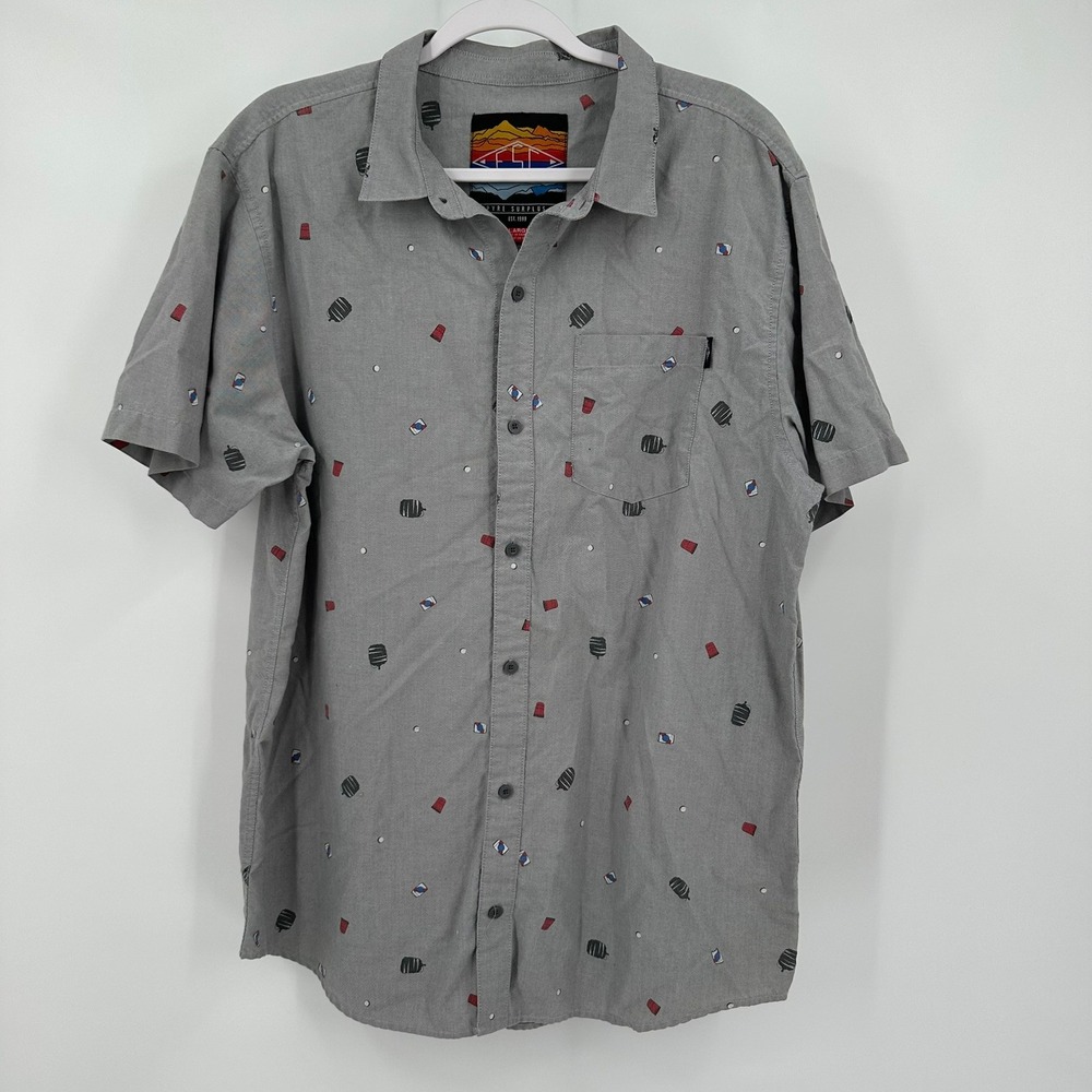 Empyre Surplus Co Mens Skater Party Print Short Sleeve Shirt Sz XL Novelty Indie